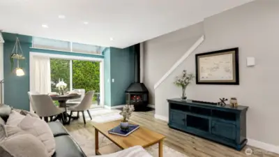 Living room with wood burning stove