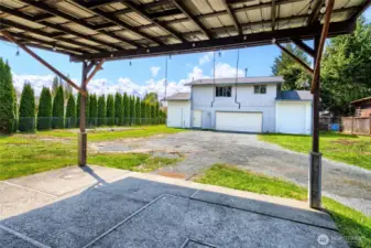Covered patio rear view towards shop