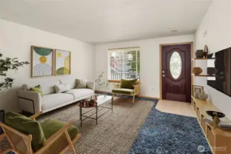 Light and bright this living room is versatile