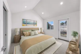 main house primary suite with vaulted cielings