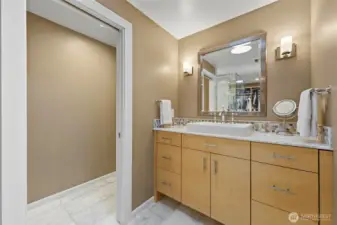 Primary bedroom attached 3/4 bathroom sink