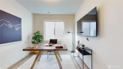 Double doors open into first floor bedroom across the hall from a 3/4 bath makes a comfortable guest room or private office.