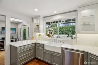 kitchen walks out to a level, low maintenance, and private yard!