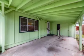 Carport with two storage areas