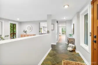 Entryway with radiant heated stone floors.