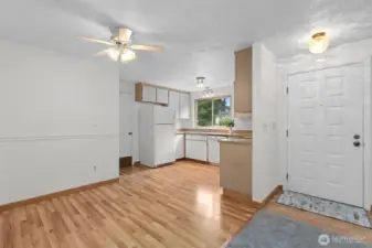 Gleaming Laminate Flooring and convenient access to the Garage.  It really is what every Kitchen needs!  Unloading the groceries was never this easy!