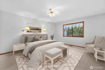 Virtually Staged Primary in neutral palette.