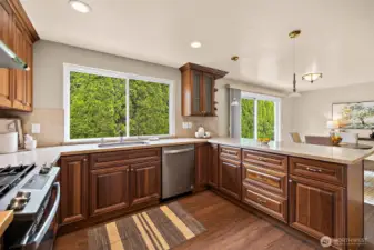 Updated kitchen with gas range and quartz countertop