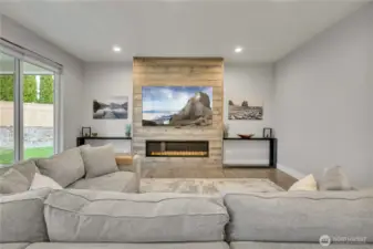 Beautiful new fireplace, the focal point of the large family room.