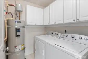 Laundry room features extra overhead cabinets.  Also, washer/dryer & hot water heater is brand new!!