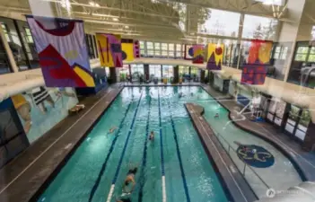 The Jr. Olympic indoor pool hosts classes, games, lap and open swim. The walk-in entry makes it easy to access the pool.