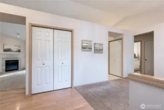 This bright home features vaulted ceilings in the main living areas