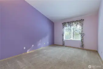 Primary suite has vaulted ceiling