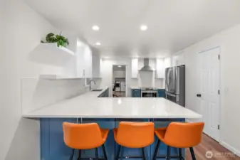 beautiful gourmet kitchen with quartz counters