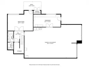 Lower Floor Media, garage and shop