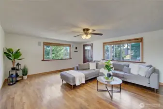 Oversized living space with large windows