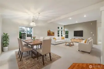 Enter into the large dining room/living room area-VIRTUALLY STAGED