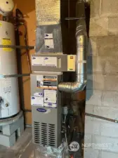 Gas furnace with an electric static air cleaner.
