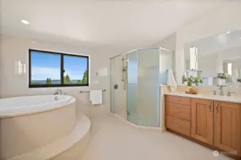 Primary bathroom with deep jet tub