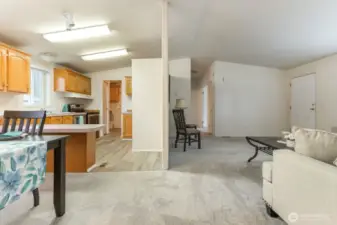 Living room and kitchen open floorplan