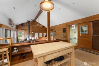 Rollaway wooden island that provides additional space
