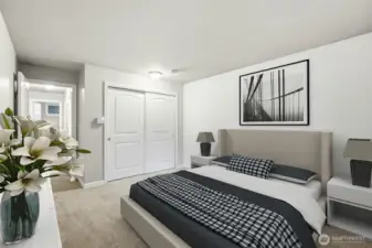 Primary bedroom lives large with excellent layout flexibility.  [Virtually staged photo]