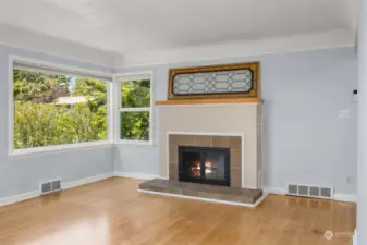 Gorgeous mantel with gas burning fireplace