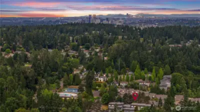 Aerial view of proximity to downtown
