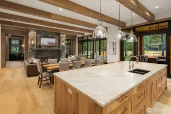 Kitchen counters are 3CM Taj Mahal  quartzite which is a natural semi-precious stone. All of the counters throughout the  house have leathered texture