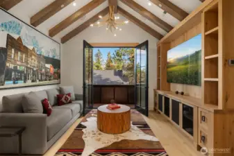 Bonus room has outdoor balcony, 2EA large sliding barn doors for privacy and sound  control.
