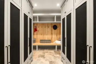 mud room/locker room with custom built in cabinets