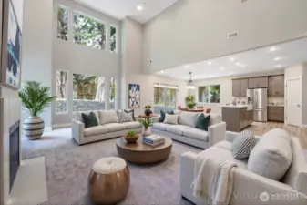 Family, dining and kitchen virtual staged
