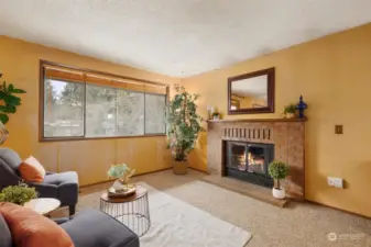 Living Room, Gas Fireplace and Brick Mantle.