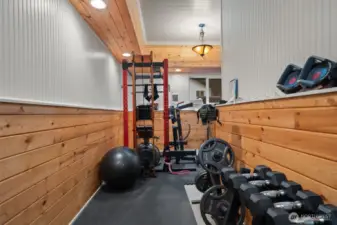 Work out space in the fully finished bonus room in the basement.