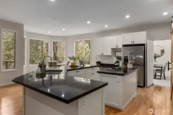 Granite counter newly painted cabinets