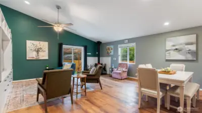 Great room with vaulted ceilings