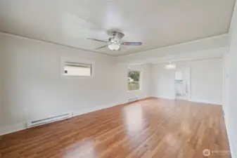 Living room with all new new light fixtures.