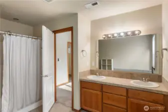 Primary bath with double sinks and shower