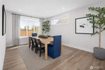 Dining Room, very spacious and plenty of wall space for larger furniture. All pictures are of model home.  Layout is the same, but materials and colors will vary.