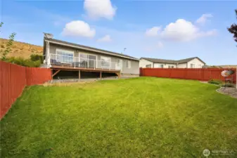 Fully fenced back yard. Automatic sprinklers