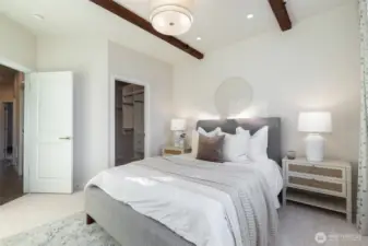 Tall ceilings, wood beams, and stylish lighting create a retreat like setting.