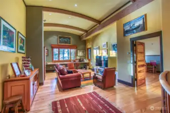 This is media / office area on the second floor with bedrooms to the right and left. Hand fitted maple floors are a work of art unto themselves.