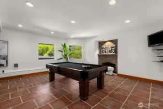 Rec Room with wood burning fireplace