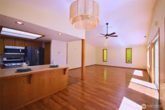 Open concept living, Kitchen opens up to the second living room space  17 x 19 and dining room is 7 x11. The windows are large picture windows giving you views of the beautiful backyard and river serenity at its best..