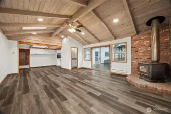 Wood heat plus electric. ceiling fans