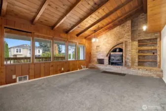 Front family room with wood heat. vaulted ceilings