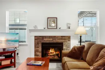 Here's the surprise!  A propane fireplace, where you'll never have to split wood again! All you need is to pay the friendly gas guy a "few bucks" to keep your propane supply up.