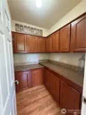 Walk-in pantry provides ample storage and small appliance storage.