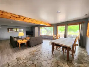 Lower level living room and dining room.