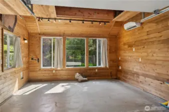 Inside the detached heated art studio/ workspace